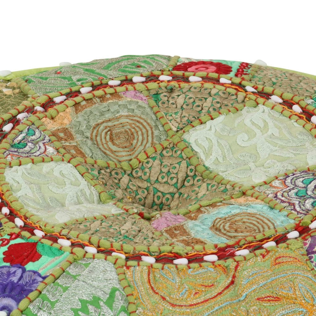 Patchwork Pouffe Round Cotton Handmade 40x20 cm Green 246573