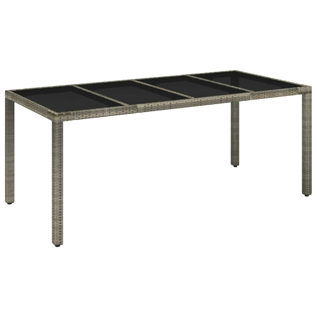 Garden Table with Glass Top Grey 190x90x75 cm Poly Rattan 319904