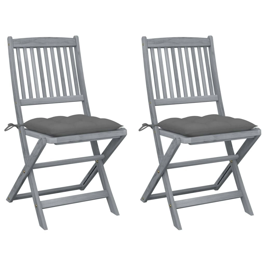 Folding Outdoor Chairs 2 pcs with Cushions Solid Acacia Wood 3064552