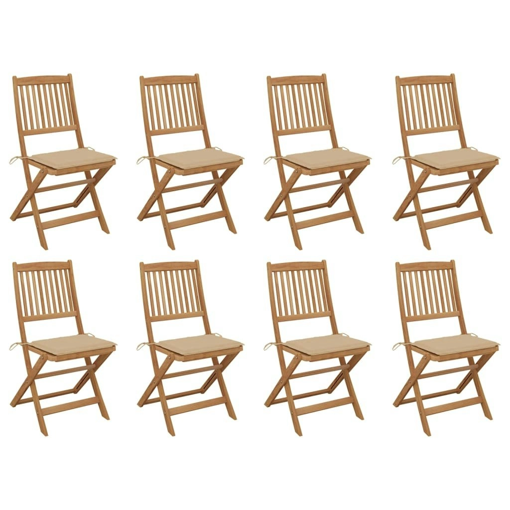 Folding Outdoor Chairs with Cushions 8 pcs Solid Wood Acacia 3075116