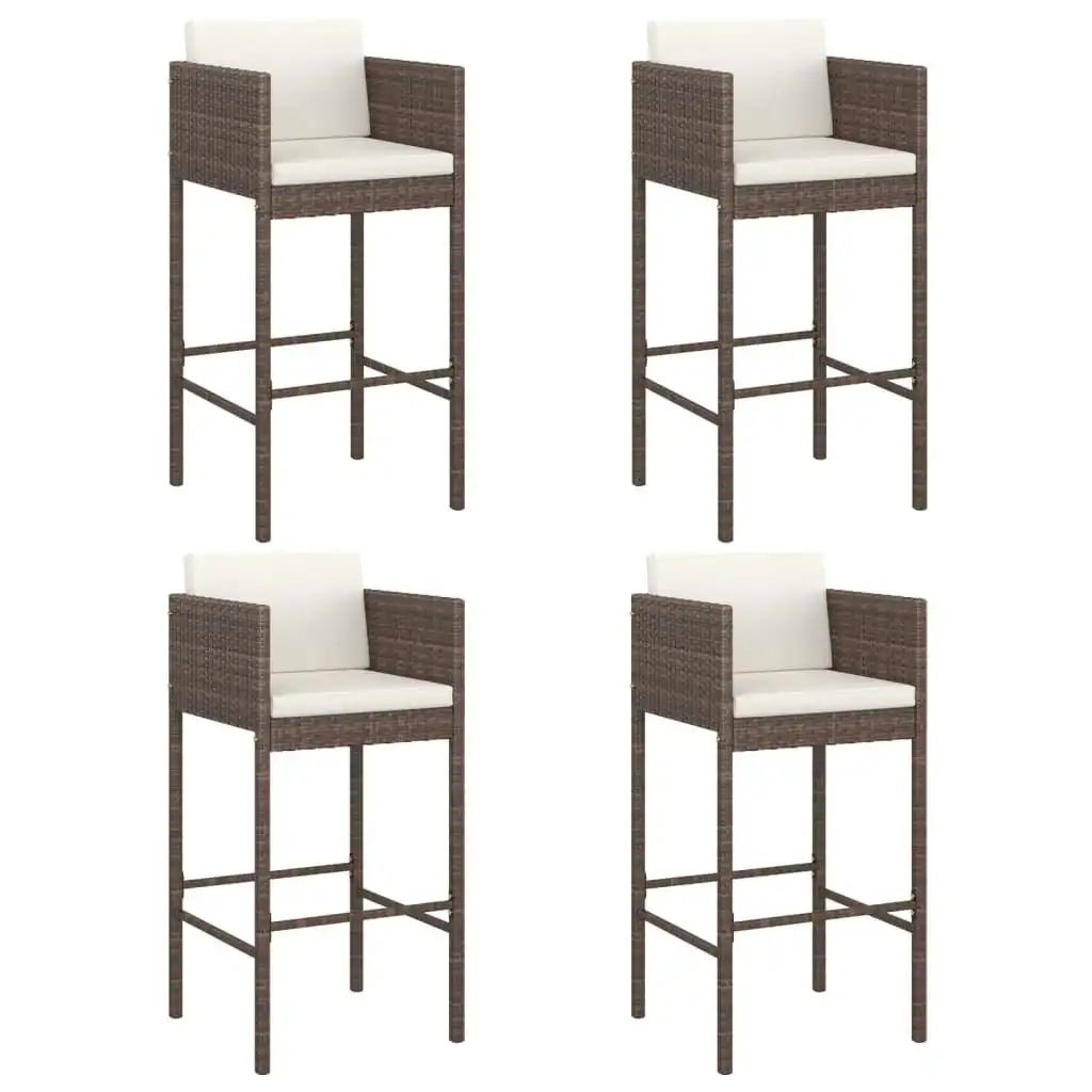 Bar Stools 4 pcs with Cushions Brown Poly Rattan 316659