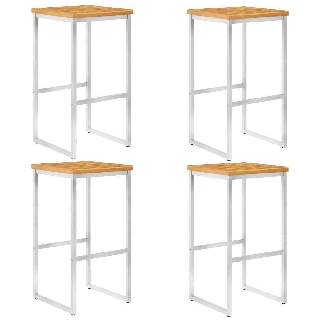 Bar Stools 4 pcs Solid Acacia Wood and Stainless Steel 46507