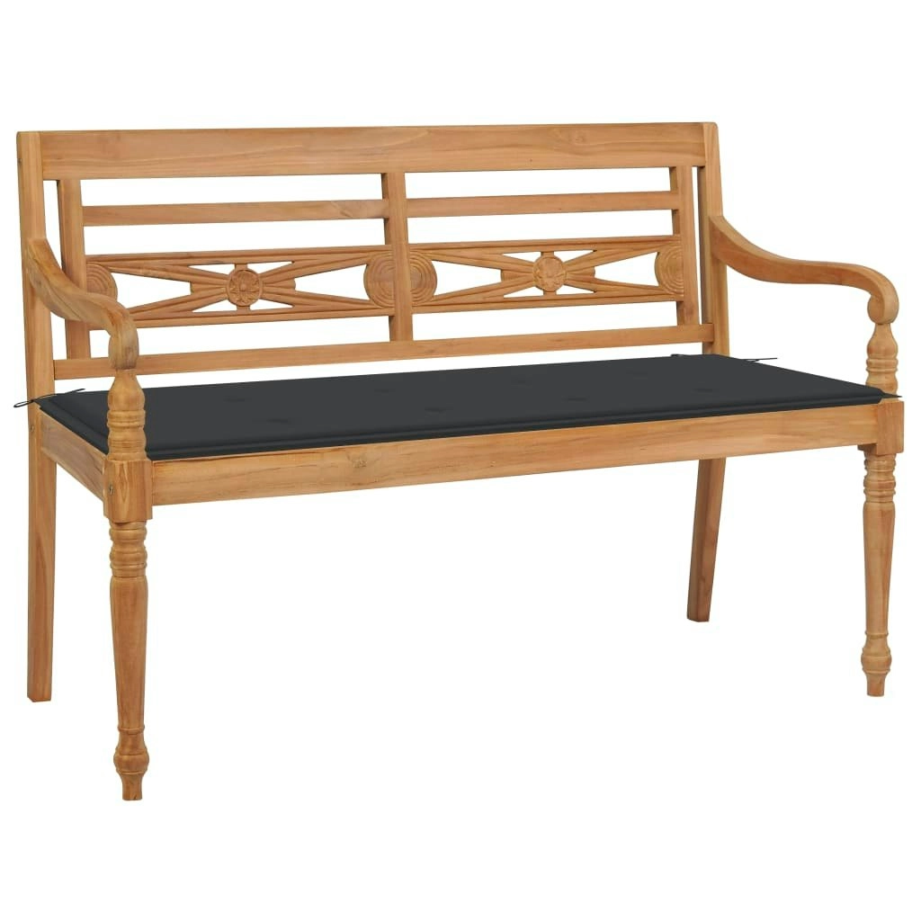 Batavia Bench with Anthracite Cushion 120 cm Solid Teak Wood 3062154