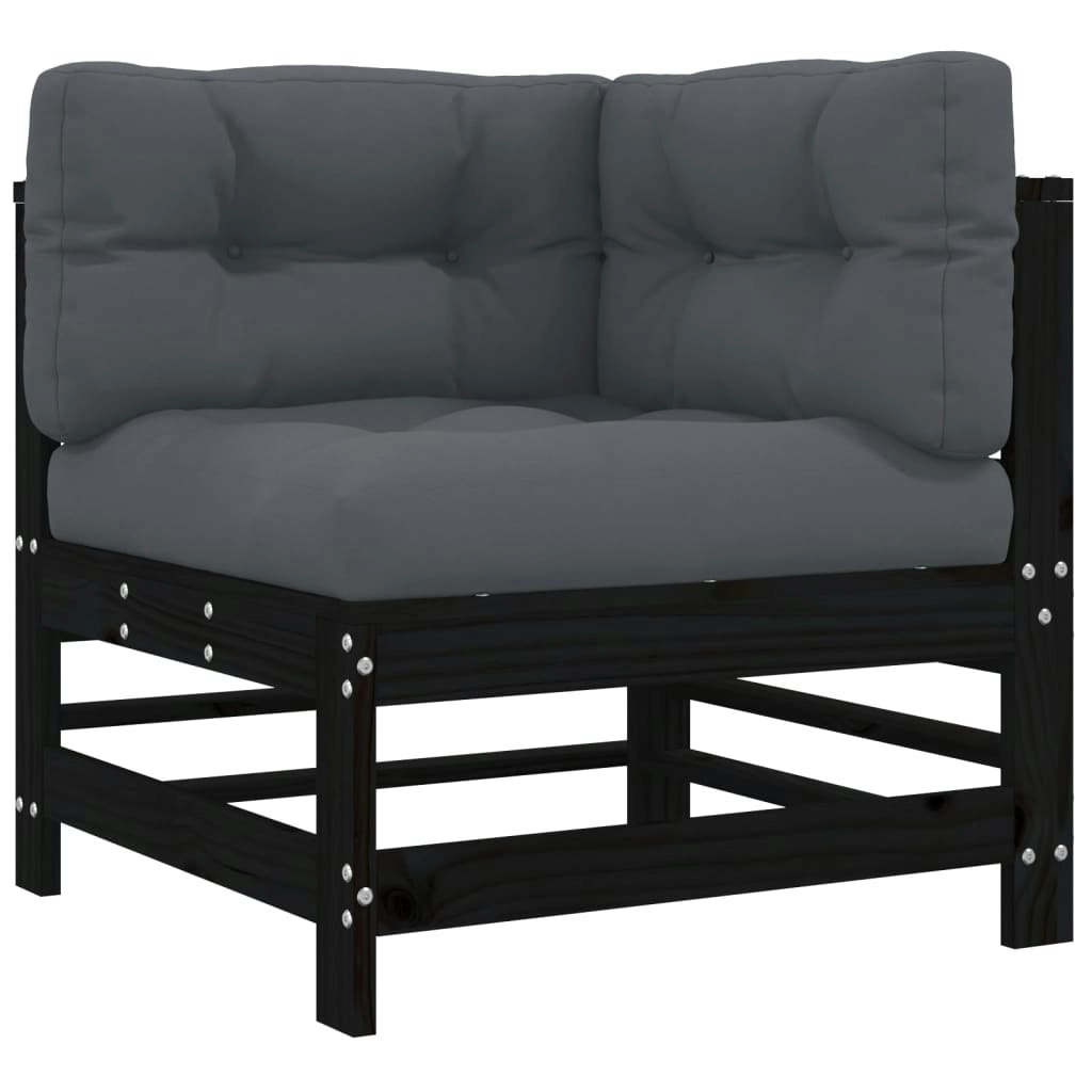 Corner Sofa with Cushions Black Solid Wood Pine 825657