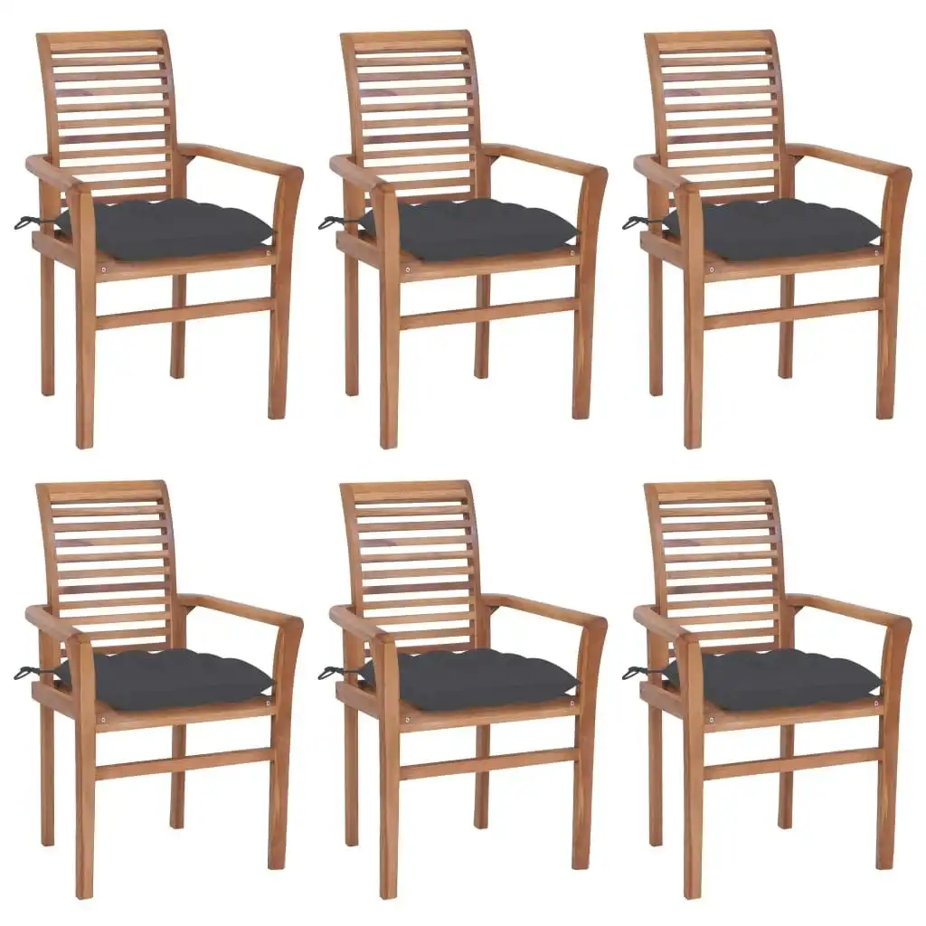 Dining Chairs 6 pcs with Anthracite Cushions Solid Teak Wood 3072961