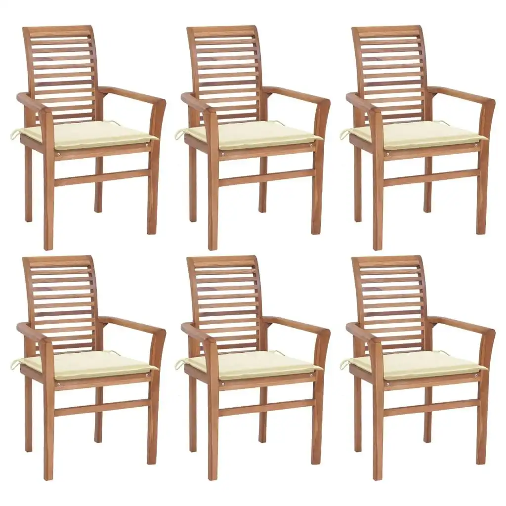 Dining Chairs 6 pcs with Cream Cushions Solid Teak Wood 3072948