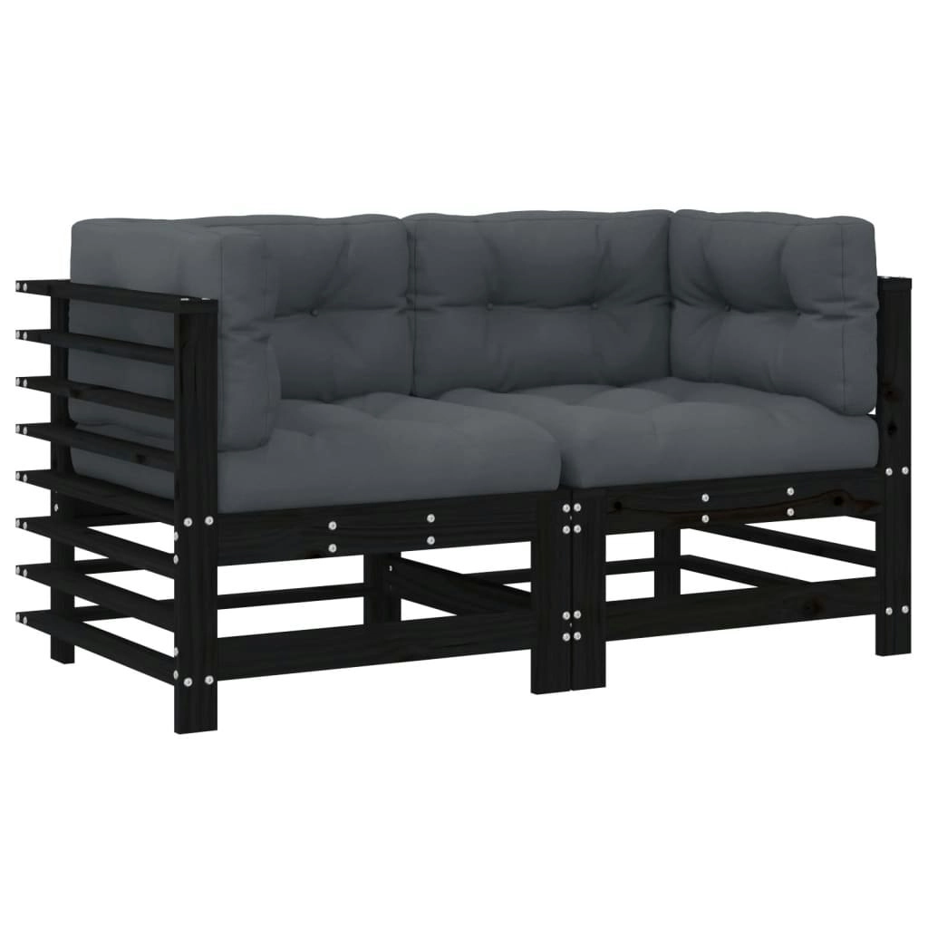 Corner Sofas with Cushions 2 pcs Black Solid Wood Pine 825685