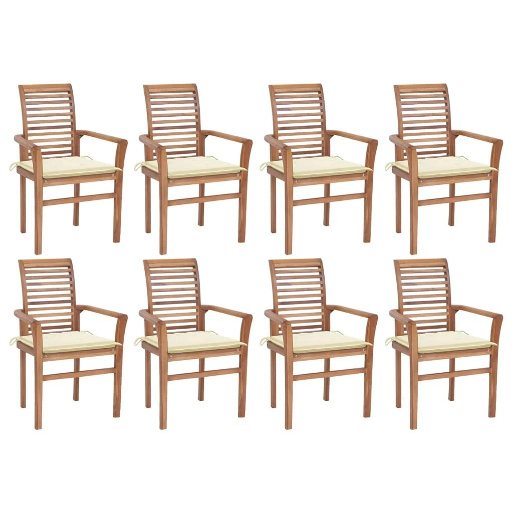 Dining Chairs 8 pcs with Cream Cushions Solid Teak Wood 3072975