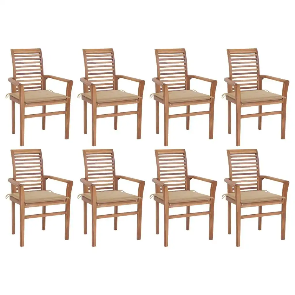 Dining Chairs 8 pcs with Beige Cushions Solid Teak Wood 3072976