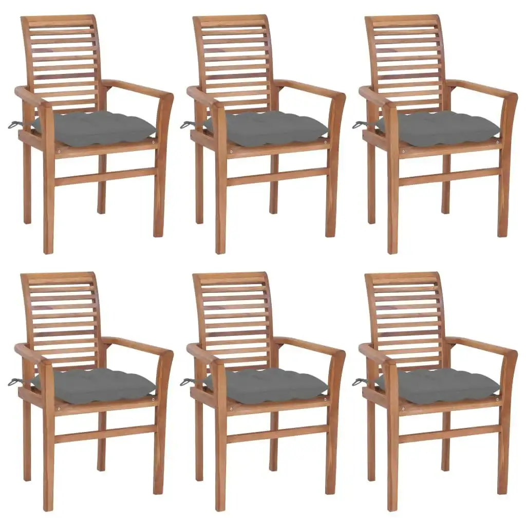 Dining Chairs 6 pcs with Grey Cushions Solid Teak Wood 3072962