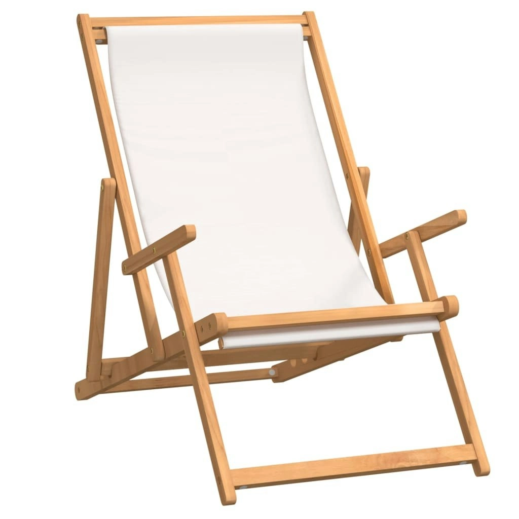 Folding Beach Chair Solid Wood Teak Cream 317696