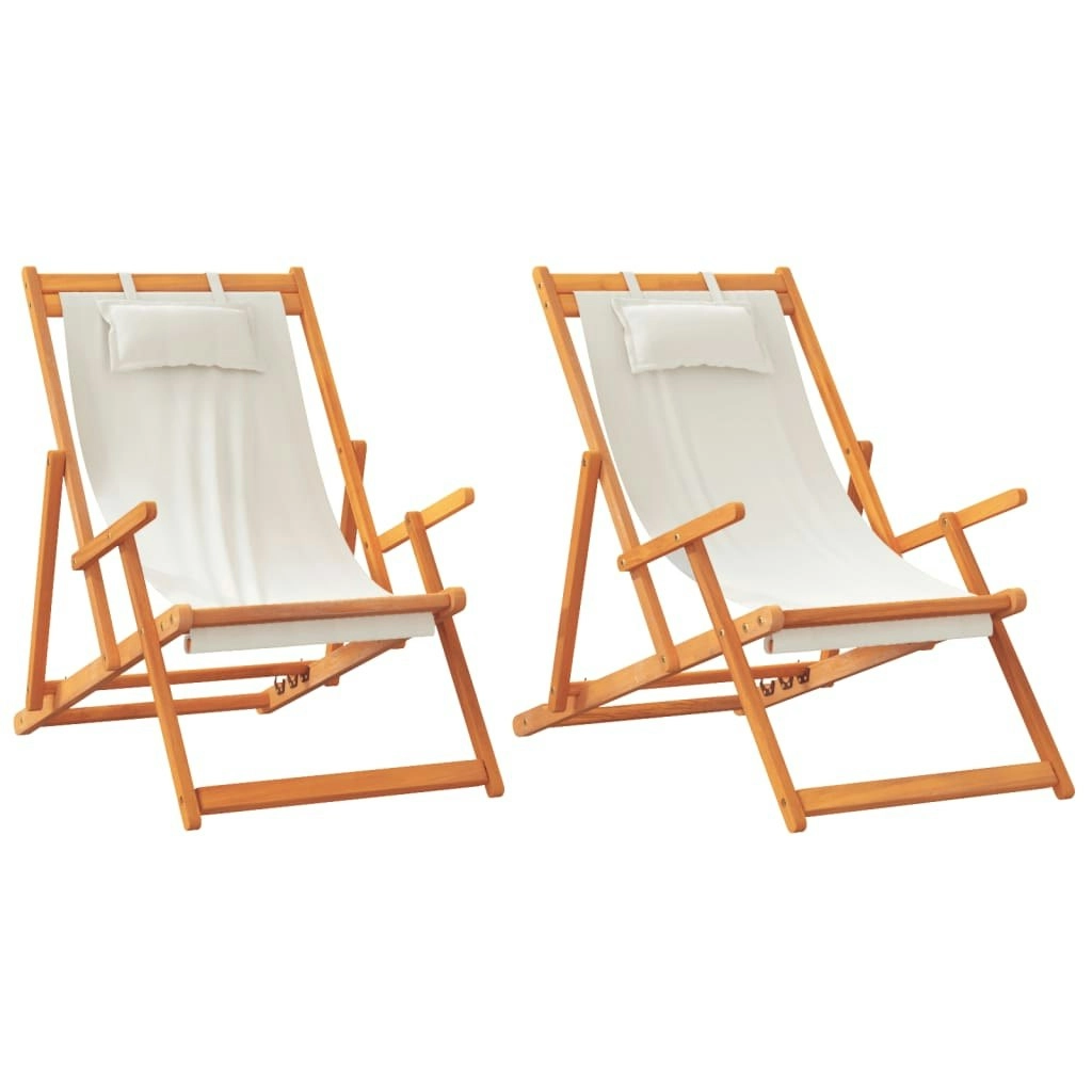 Folding Beach Chairs 2 pcs Cream Fabric 3214484