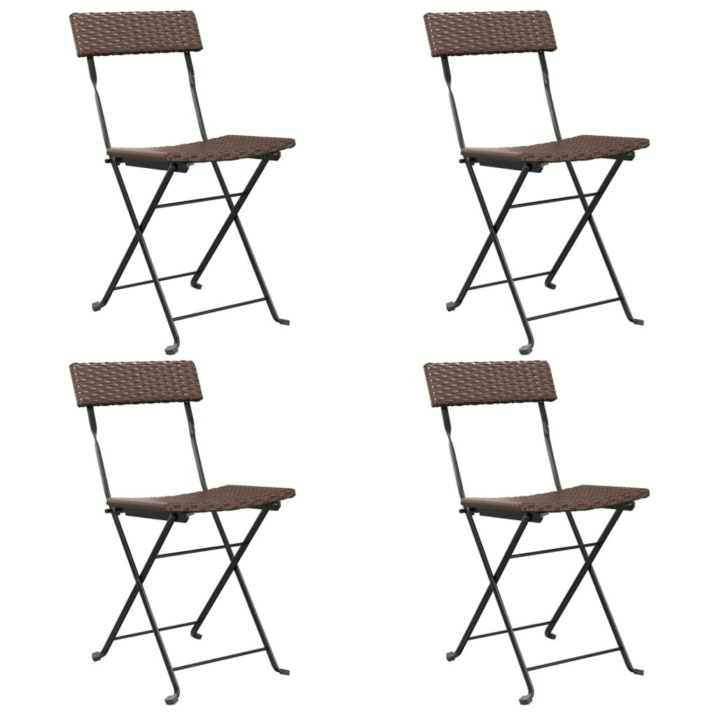 Folding Bistro Chairs 4 pcs Brown Poly Rattan and Steel 3152115