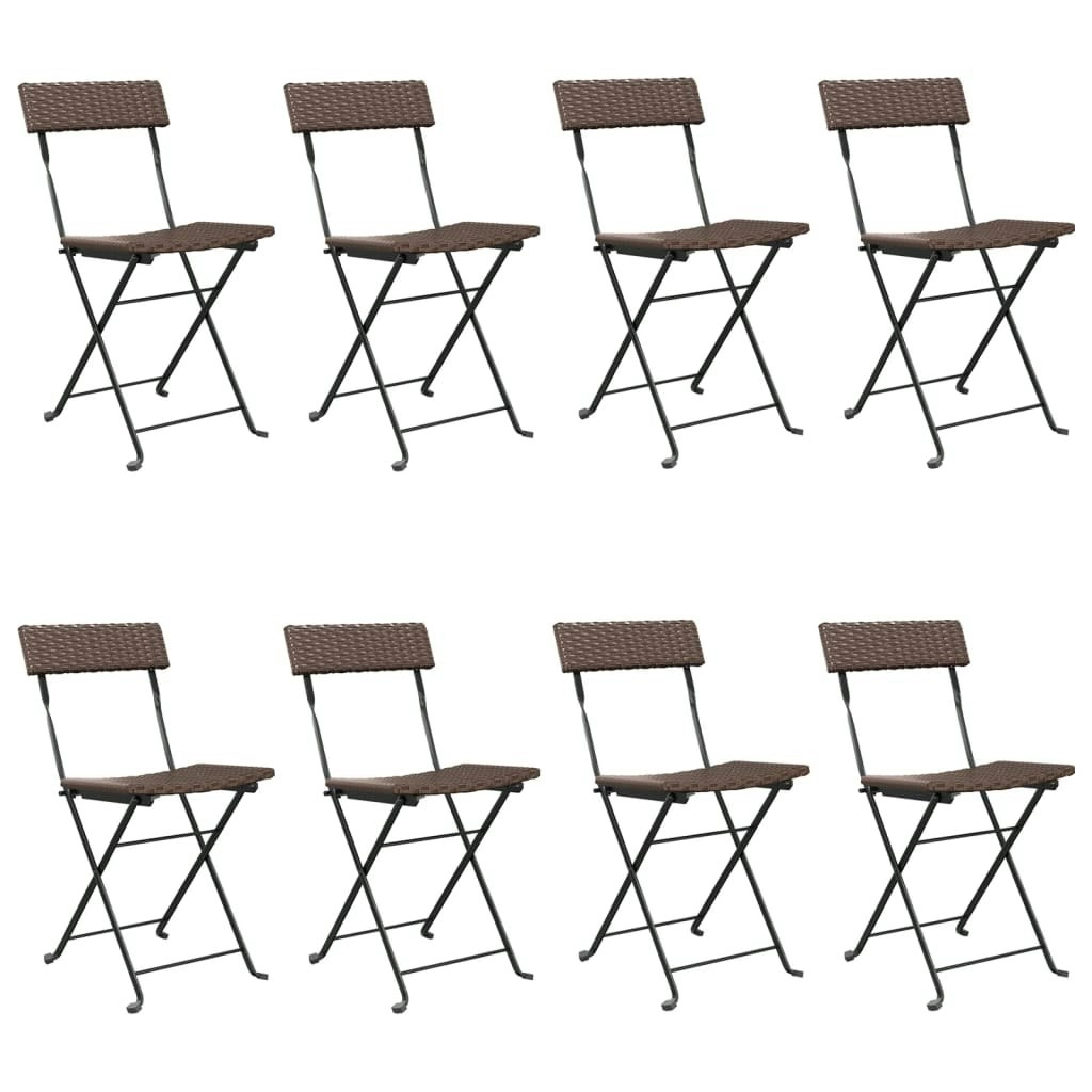 Folding Bistro Chairs 8 pcs Brown Poly Rattan and Steel 3152117