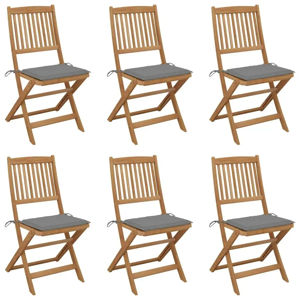 Folding Garden Chairs 6 pcs with Cushions Solid Acacia Wood 3074995