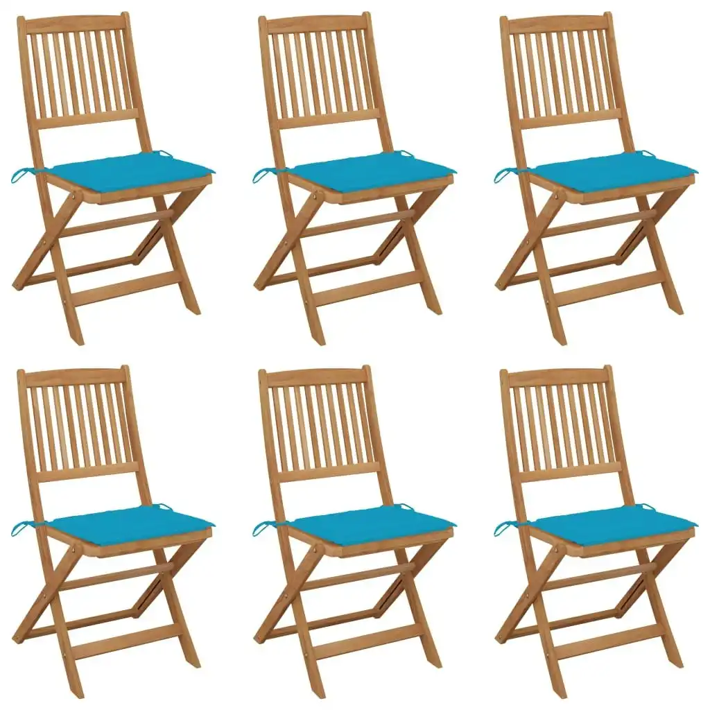 Folding Garden Chairs 6 pcs with Cushions Solid Acacia Wood 3074998