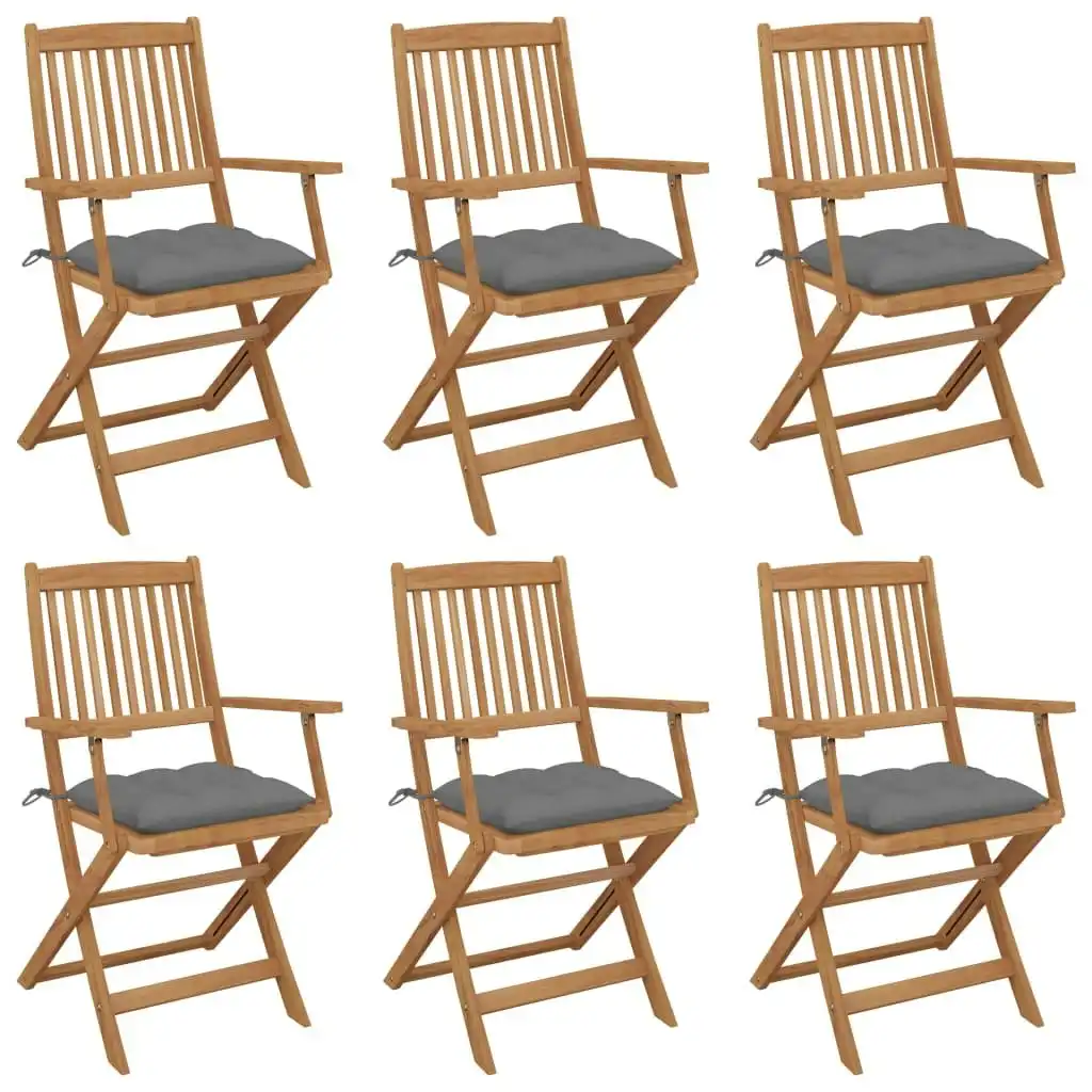 Folding Garden Chairs 6 pcs with Cushions Solid Acacia Wood 3074956