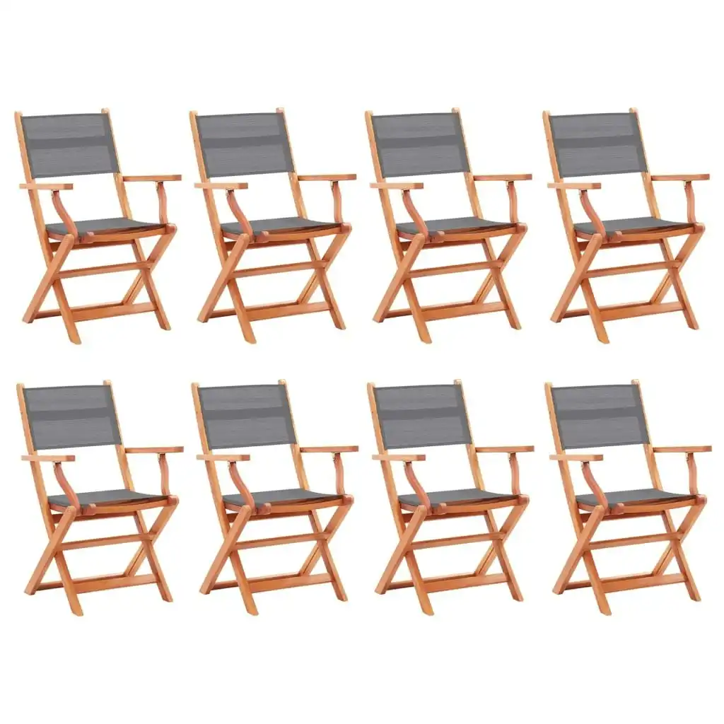 Folding Garden Chairs 8 pcs Grey Solid Eucalyptus Wood&Textilene 3086965