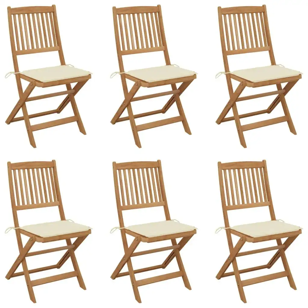 Folding Garden Chairs 6 pcs with Cushions Solid Wood Acacia 3065490