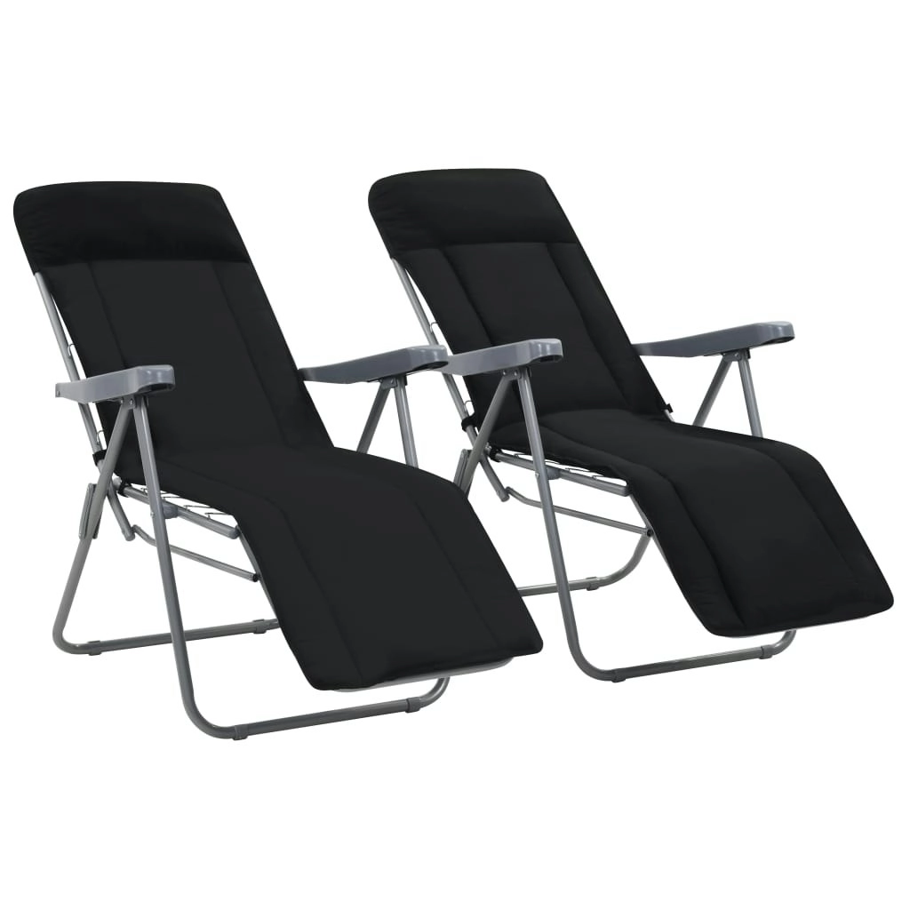 Folding Garden Chairs with Cushions 2 pcs Black 44319