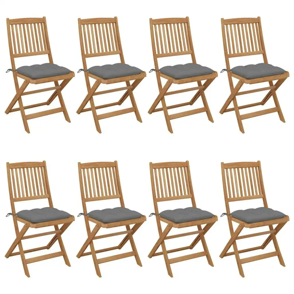 Folding Garden Chairs 8 pcs with Cushions Solid Acacia Wood 3075037