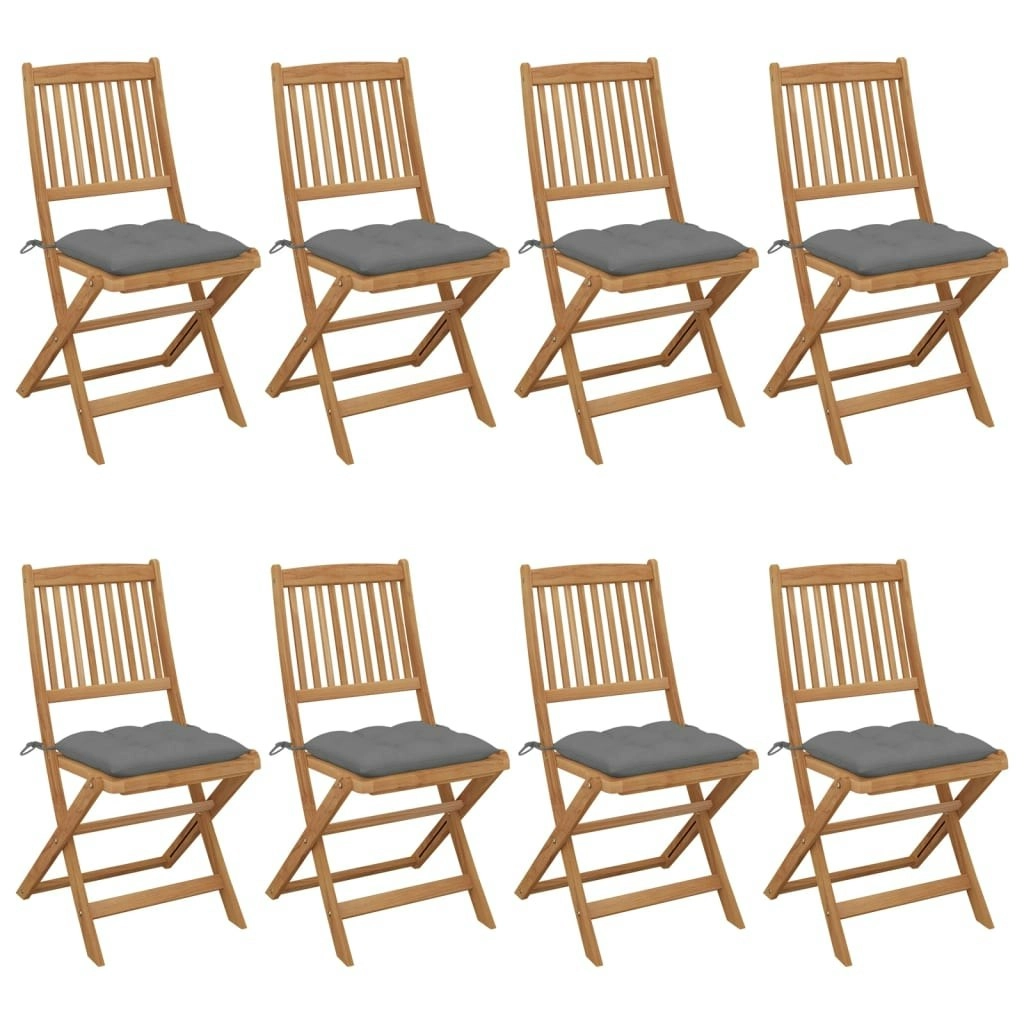 Folding Garden Chairs 8 pcs with Cushions Solid Acacia Wood 3075037