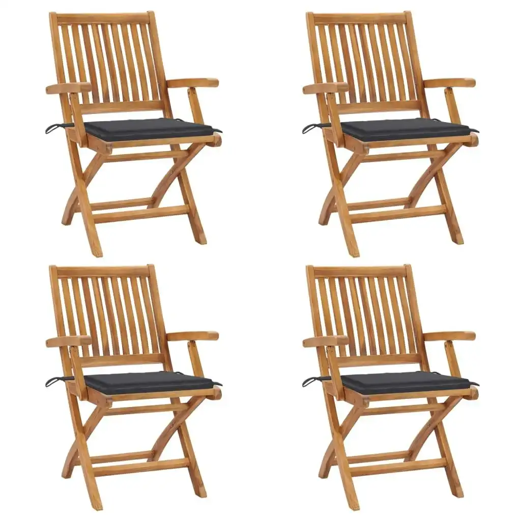 Folding Garden Chairs with Cushions 4 pcs Solid Teak Wood 3072723