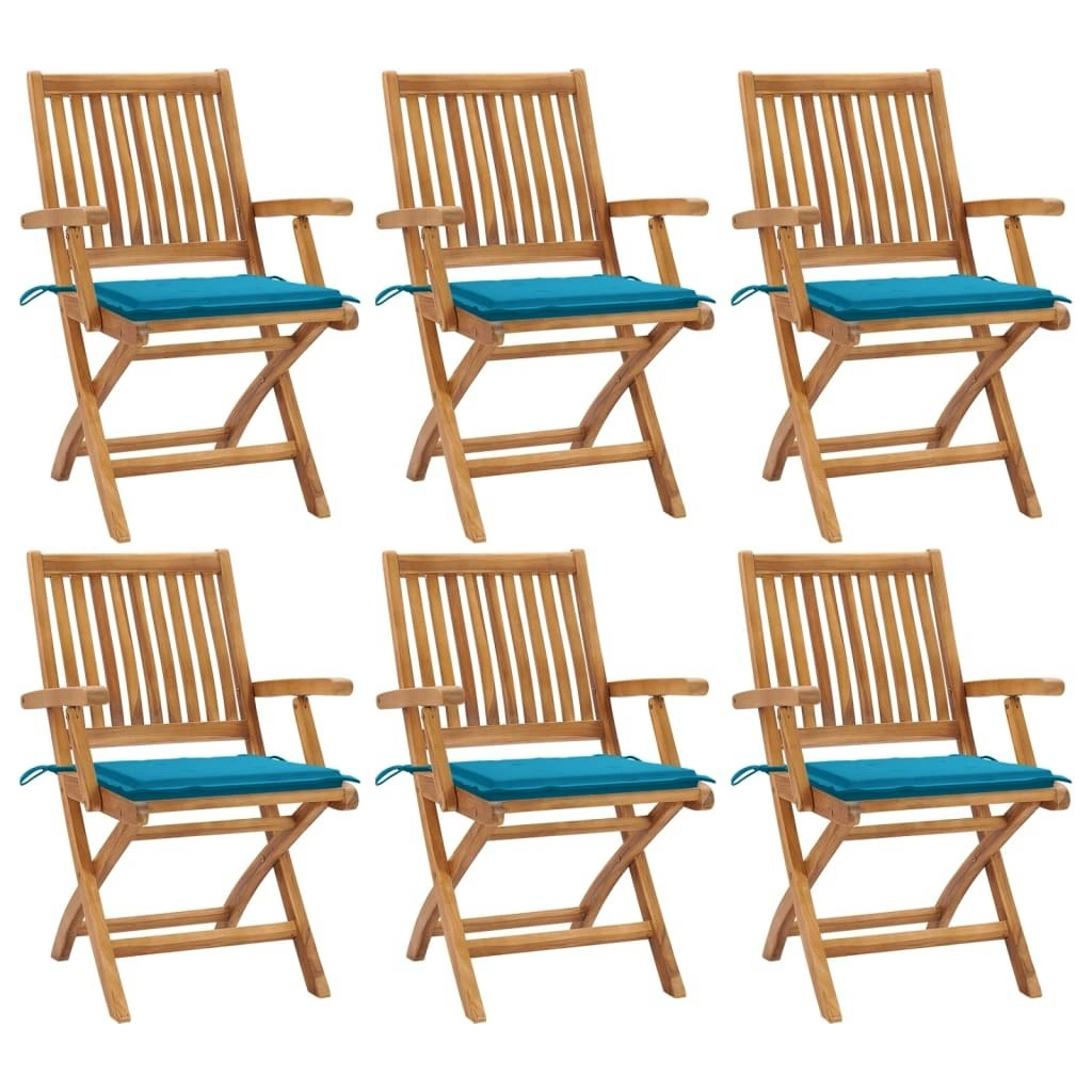 Folding Garden Chairs with Cushions 6 pcs Solid Teak Wood 3072754