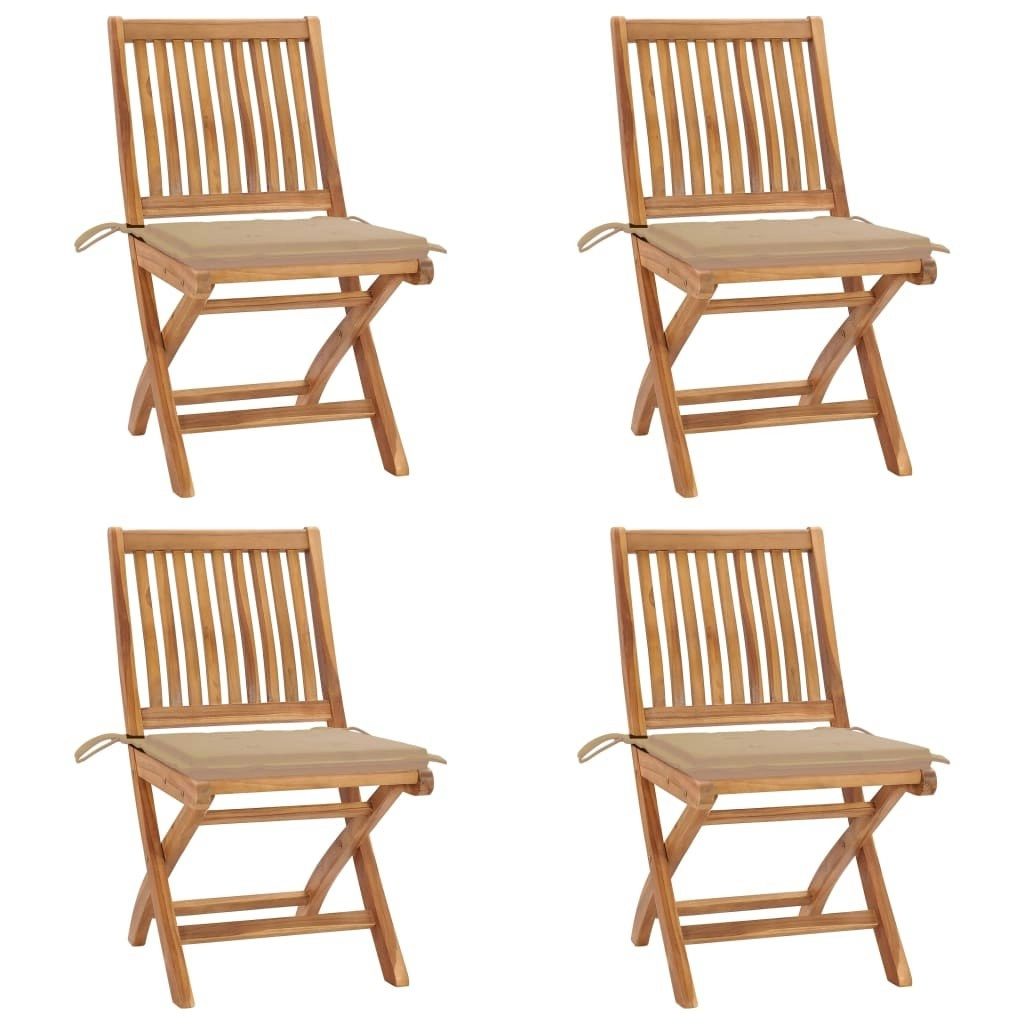 Folding Garden Chairs with Cushions 4 pcs Solid Teak Wood 3072810