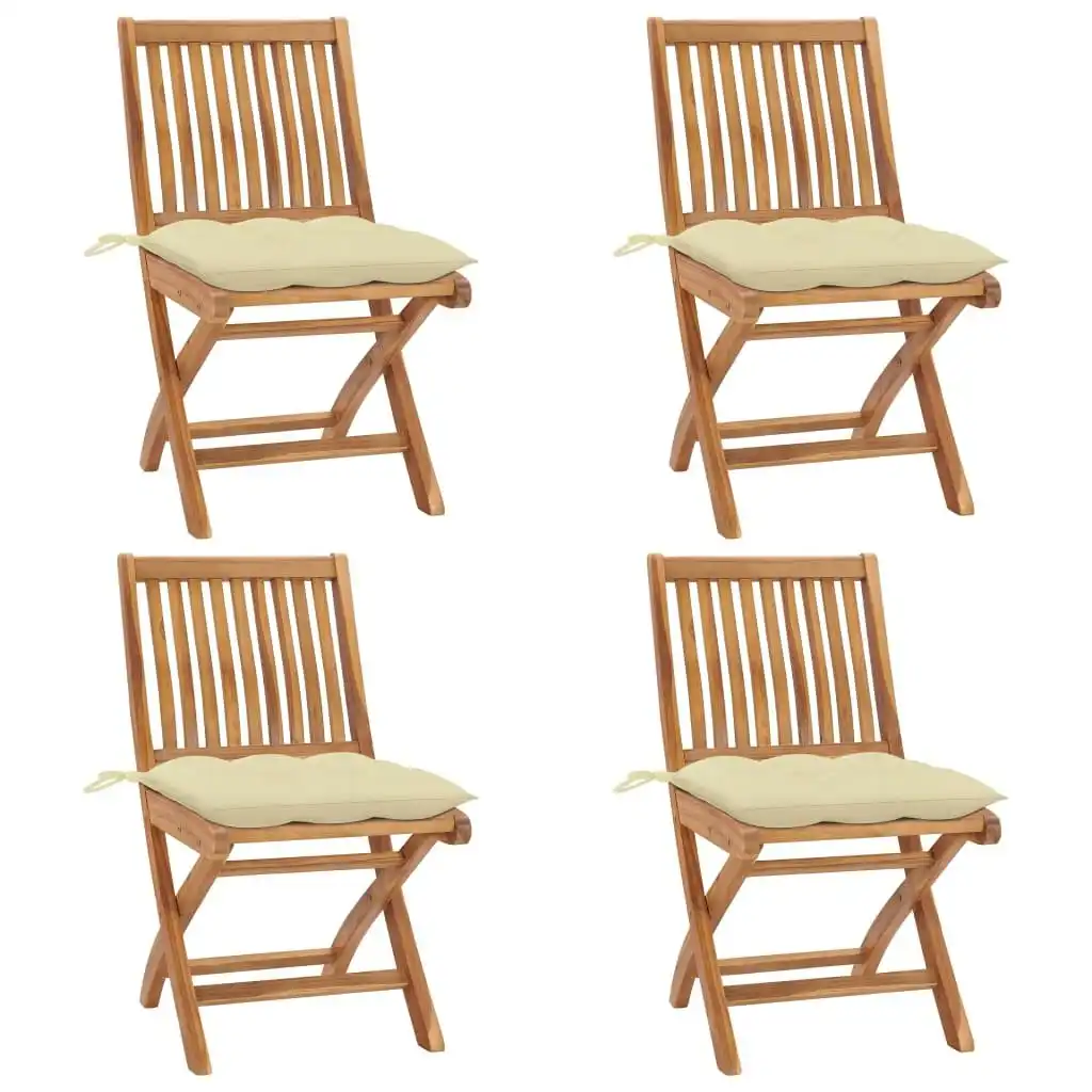 Folding Garden Chairs with Cushions 4 pcs Solid Teak Wood 3072824