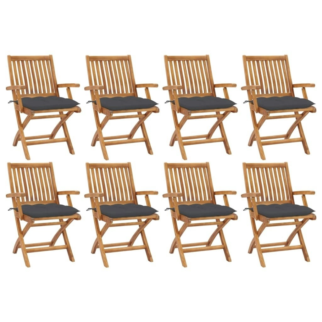 Folding Garden Chairs with Cushions 8 pcs Solid Teak Wood 3072792