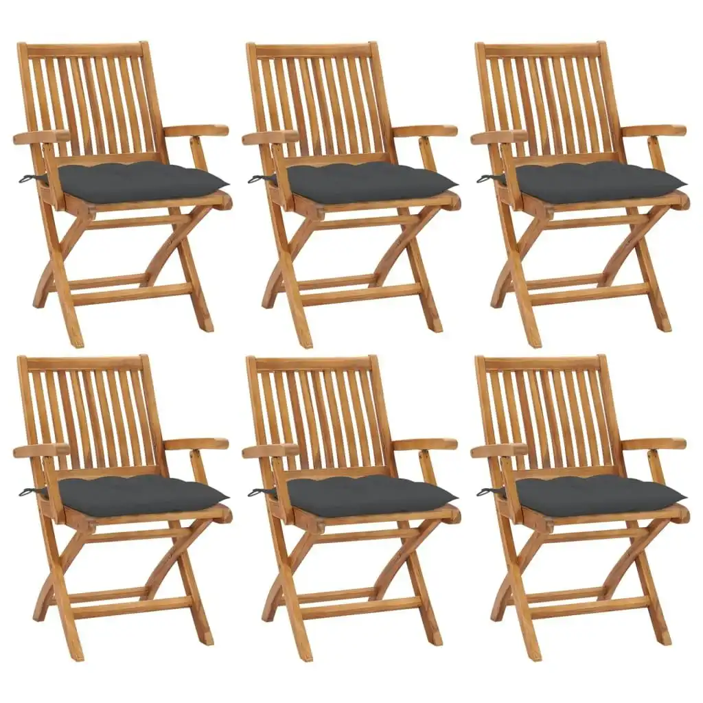 Folding Garden Chairs with Cushions 6 pcs Solid Teak Wood 3072765