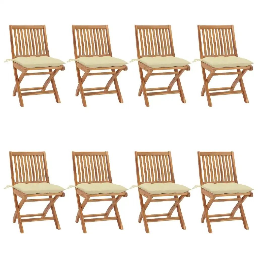 Folding Garden Chairs with Cushions 8 pcs Solid Teak Wood 3072878