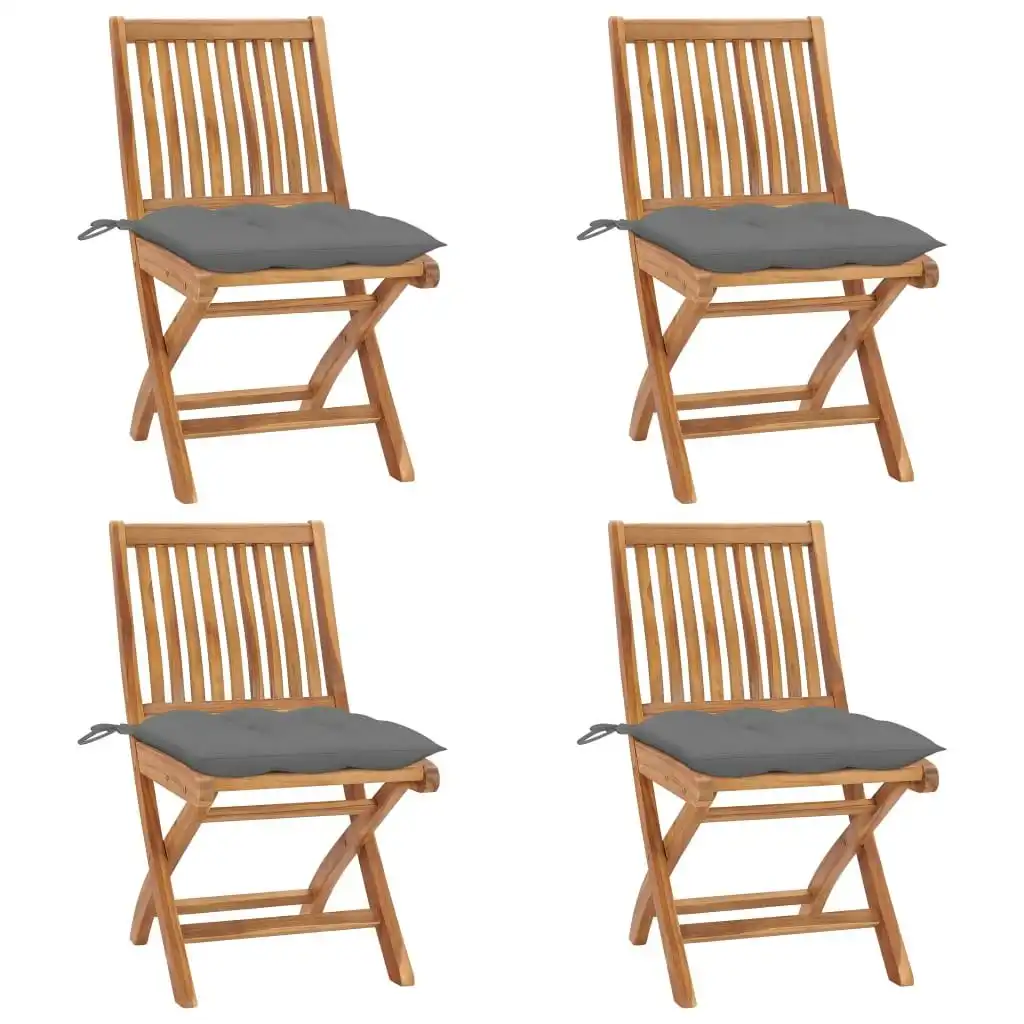 Folding Garden Chairs with Cushions 4 pcs Solid Teak Wood 3072823