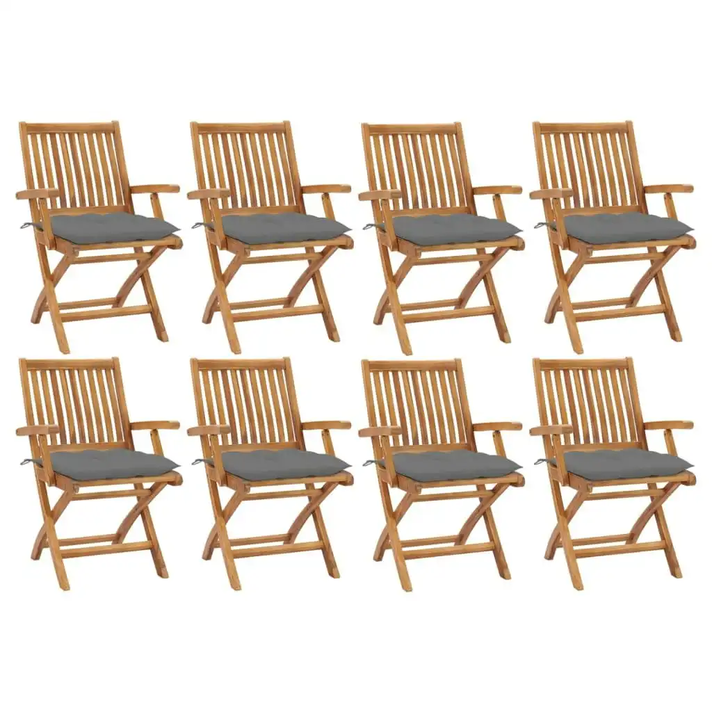 Folding Garden Chairs with Cushions 8 pcs Solid Teak Wood 3072793