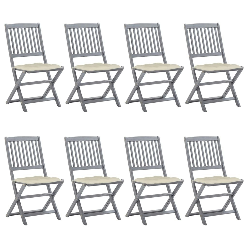 Folding Outdoor Chairs 8 pcs with Cushions Solid Acacia Wood 3078307