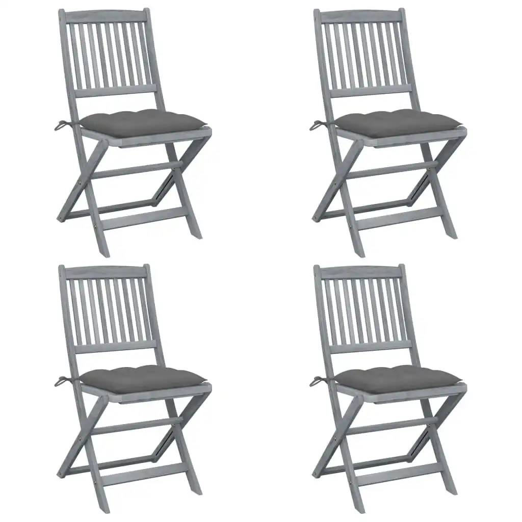 Folding Outdoor Chairs 4 pcs with Cushions Solid Acacia Wood 3064579