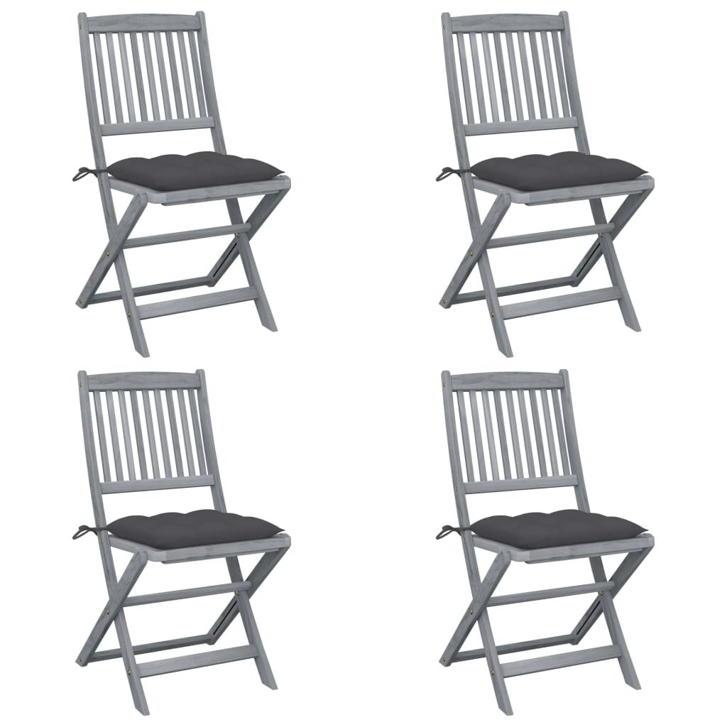 Folding Outdoor Chairs 4 pcs with Cushions Solid Acacia Wood 3064578