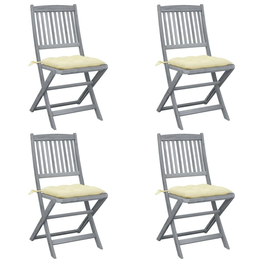 Folding Outdoor Chairs 4 pcs with Cushions Solid Acacia Wood 3064580