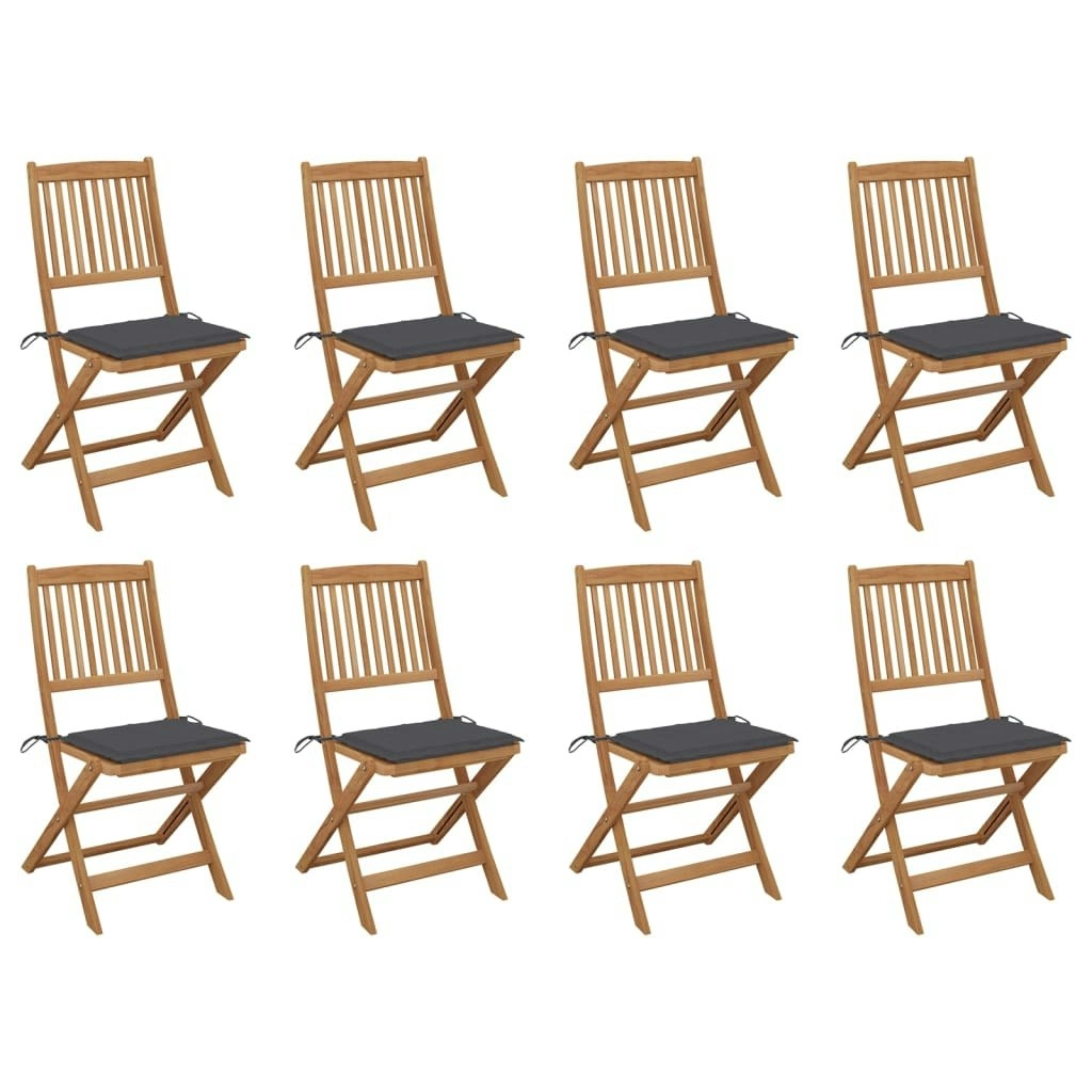 Folding Outdoor Chairs with Cushions 8 pcs Solid Wood Acacia 3075113