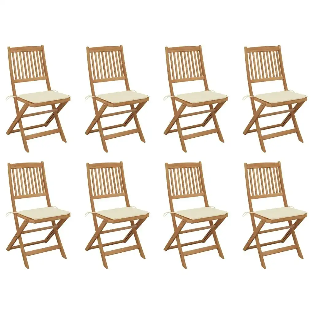 Folding Outdoor Chairs with Cushions 8 pcs Solid Wood Acacia 3075115