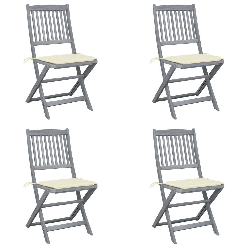 Folding Outdoor Chairs 4 pcs with Cushions Solid Acacia Wood 3064565