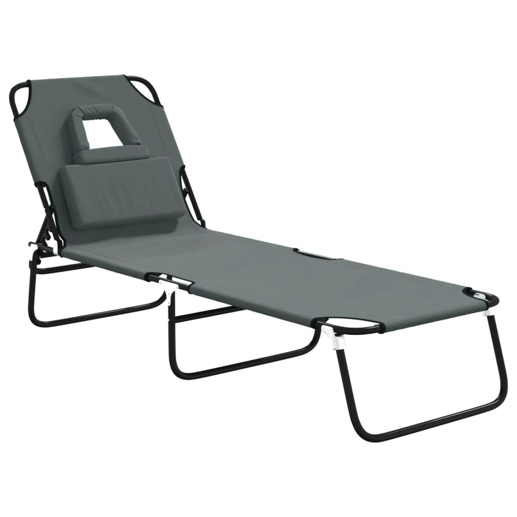 Folding Sun Lounger Grey Oxford Fabric and Powder-coated Steel 360178