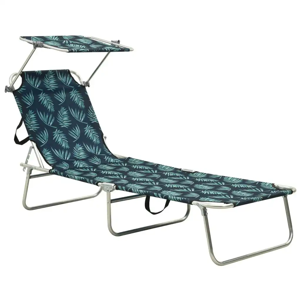 Folding Sun Lounger with Canopy Steel Leaves Print 310328