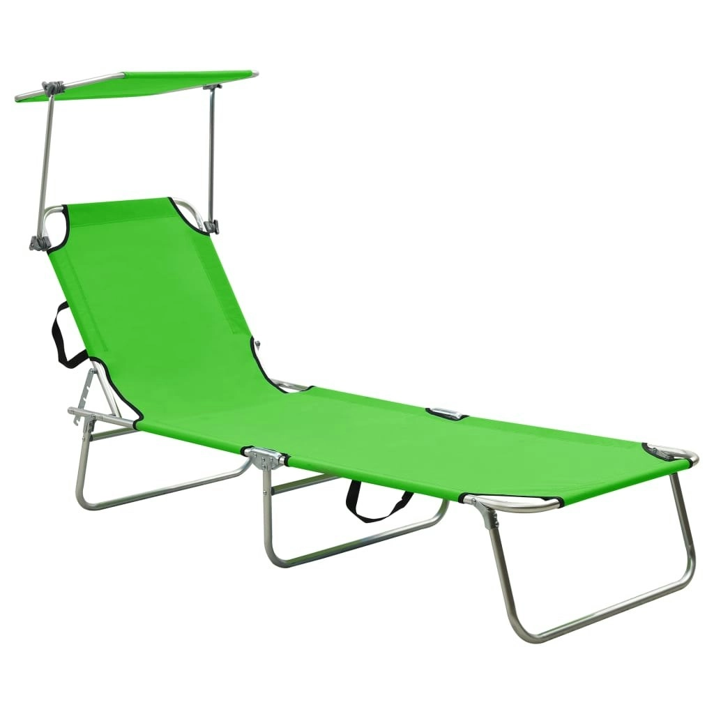 Folding Sun Lounger with Canopy Steel Apple Green 310325