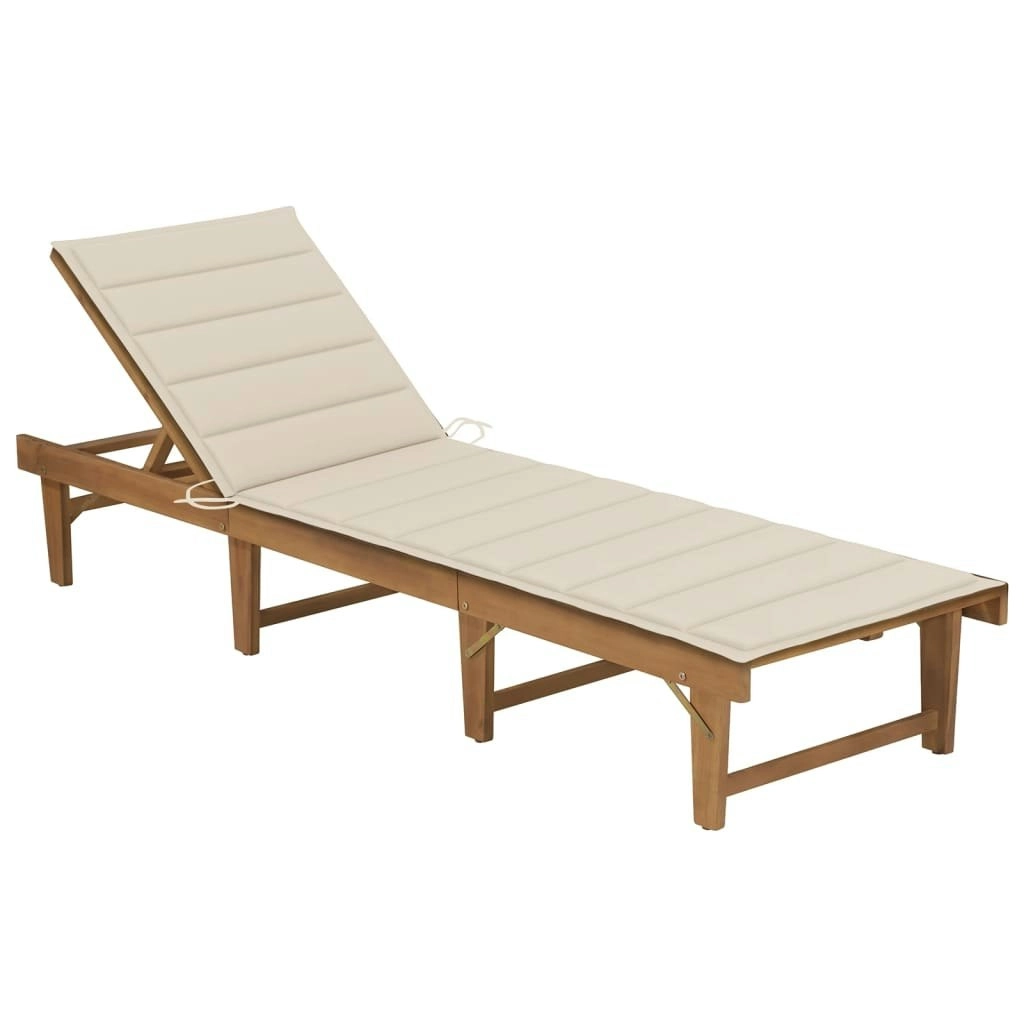 Folding Sun Lounger with Cushion Solid Acacia Wood 3064167