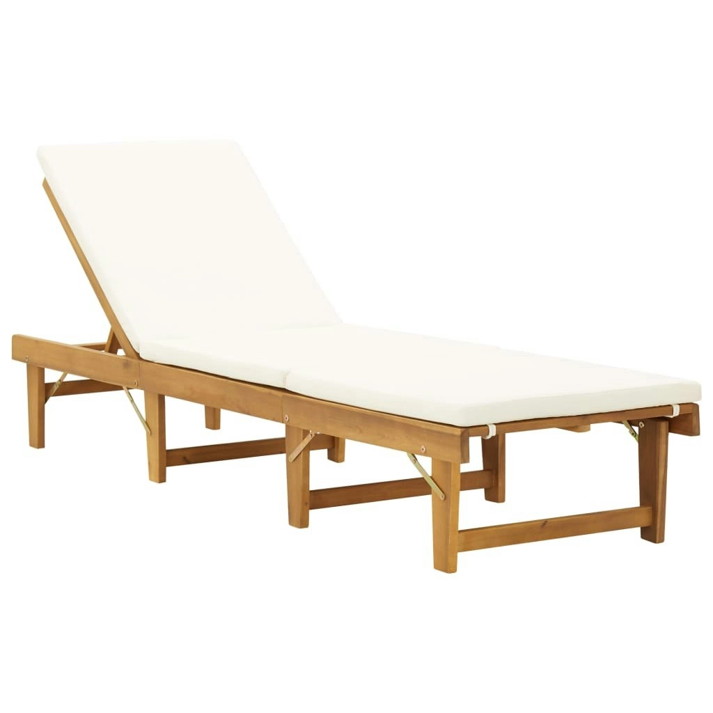 Folding Sun Lounger with Cushion Solid Acacia Wood 46490