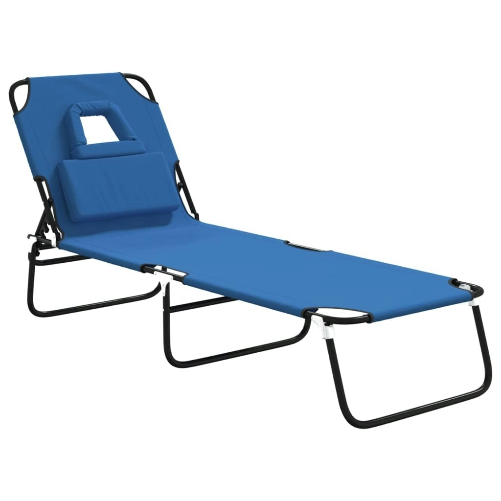 Folding Sun Lounger Blue Oxford Fabric and Powder-coated Steel 360175