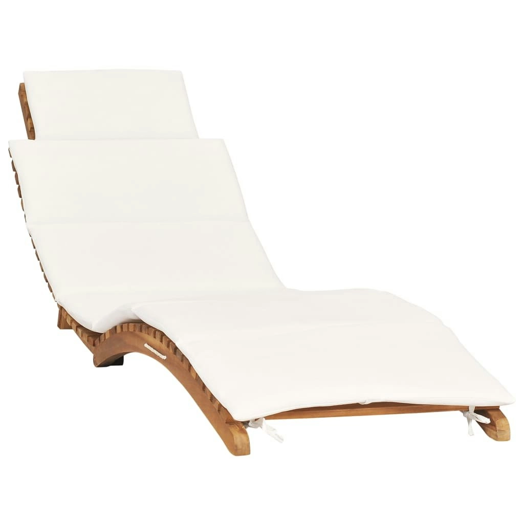 Folding Sun Lounger with Cream White Cushion Solid Teak Wood 310667