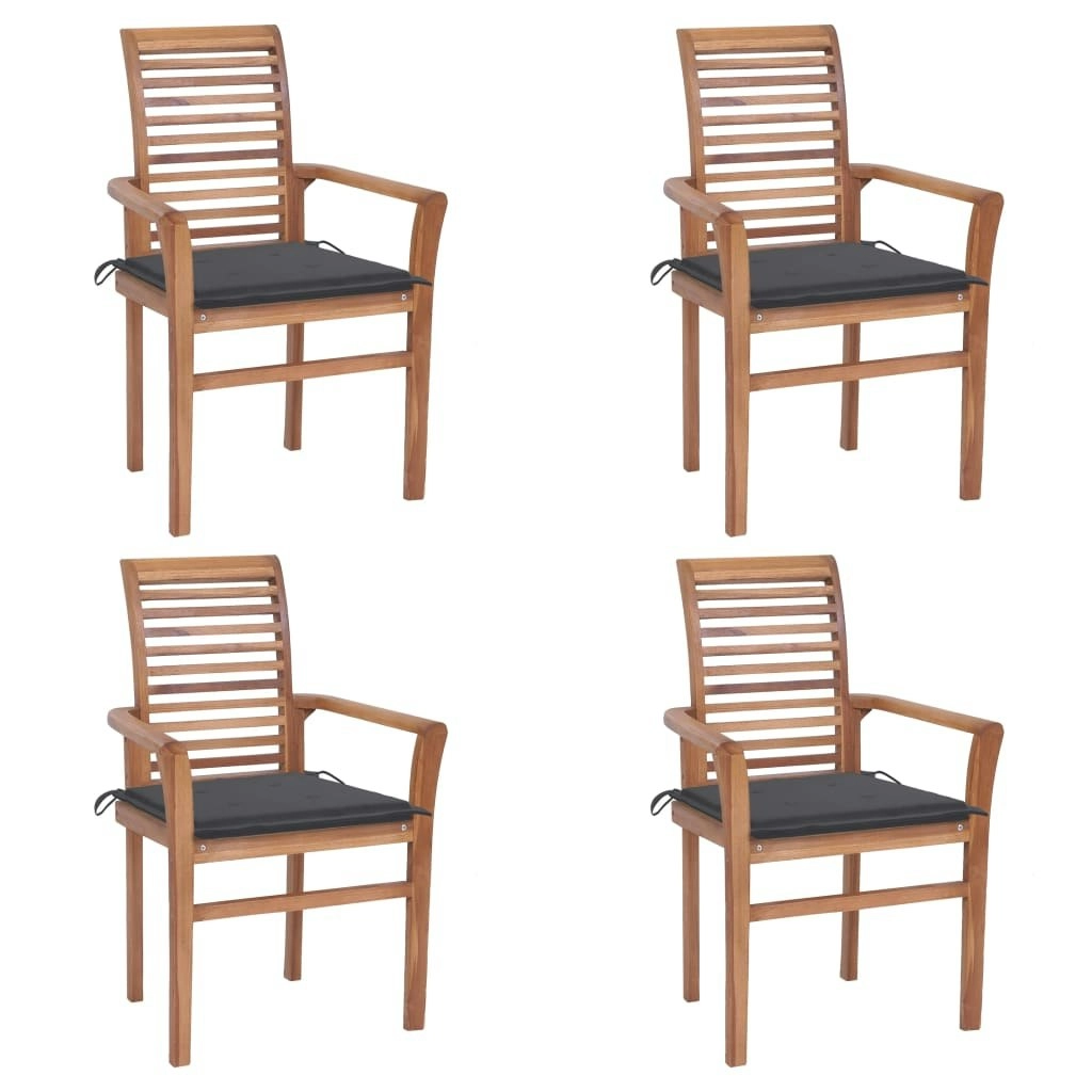 Dining Chairs 4 pcs with Anthracite Cushions Solid Teak Wood 3062622